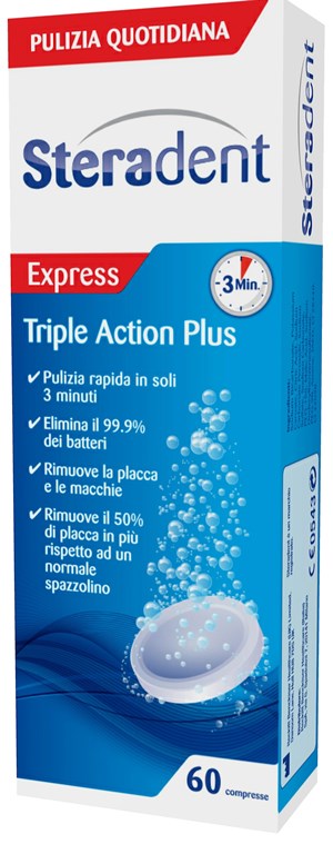 STERADENT TRIPLE ACTION PLUS 60 CLEANSING TABLETS