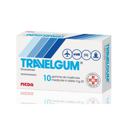 TRAVELGUM "20 MG MEDICATED CHEWING GUMS" 10 GUMS"